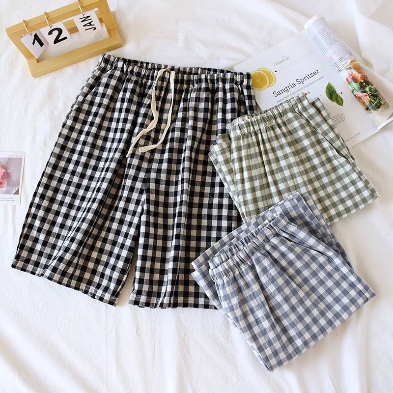 Soft cozy easy Gingham short cotton daily lounge short