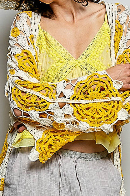 Maxi Long Sleeve Crochet Open Cardigan