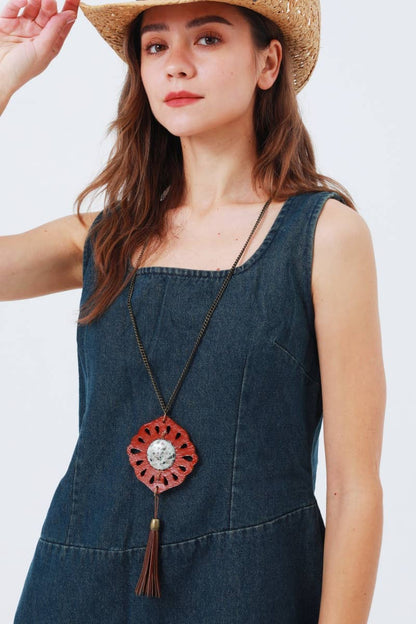 Leather & Mineral Pendant— Montana Boho Western Spirit Jewelry: