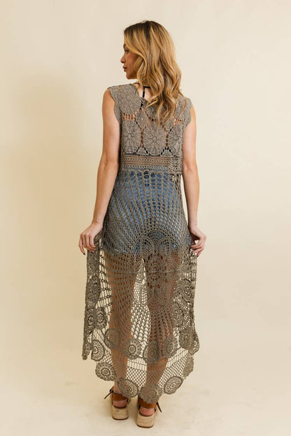 Boho Crochet Lace Trim Long Back Vest - Summer Fave
