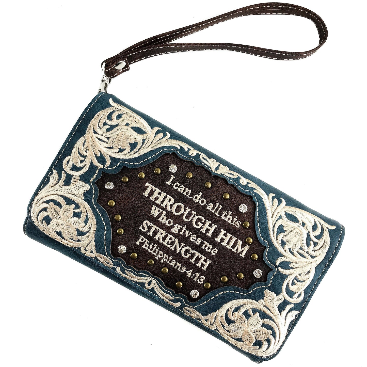 Montana Boho/Western Spirit Handbag: Bible Verse Philippians 4:13 Embroidery Crossbody Wallet