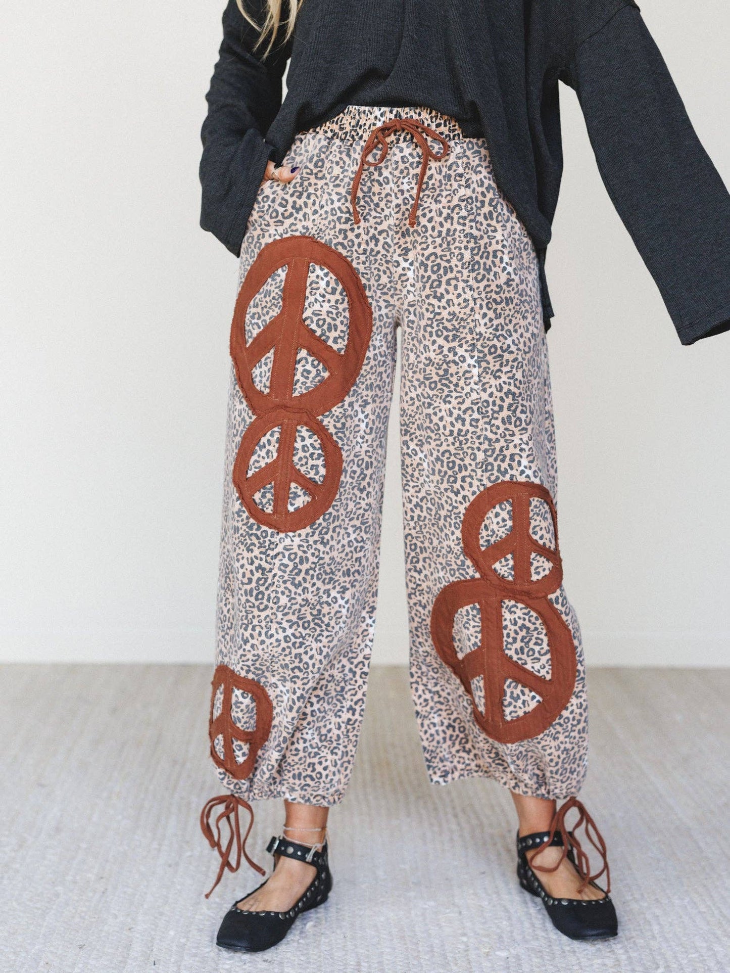 FREE SPIRIT DREAMER Series:Laurel Lee Patchwork Pants - Taupe Leopard