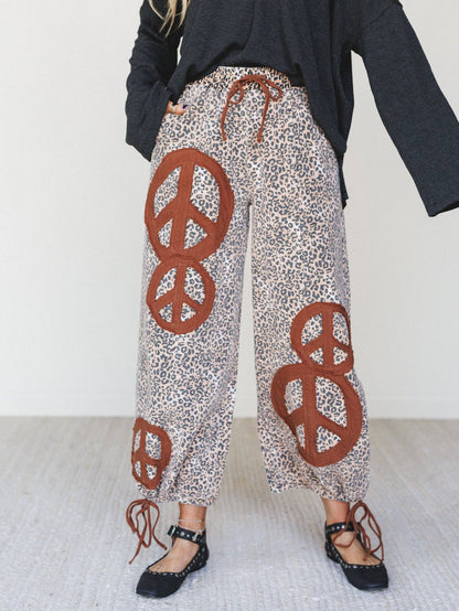 FREE SPIRIT DREAMER Series:Laurel Lee Patchwork Pants - Taupe Leopard