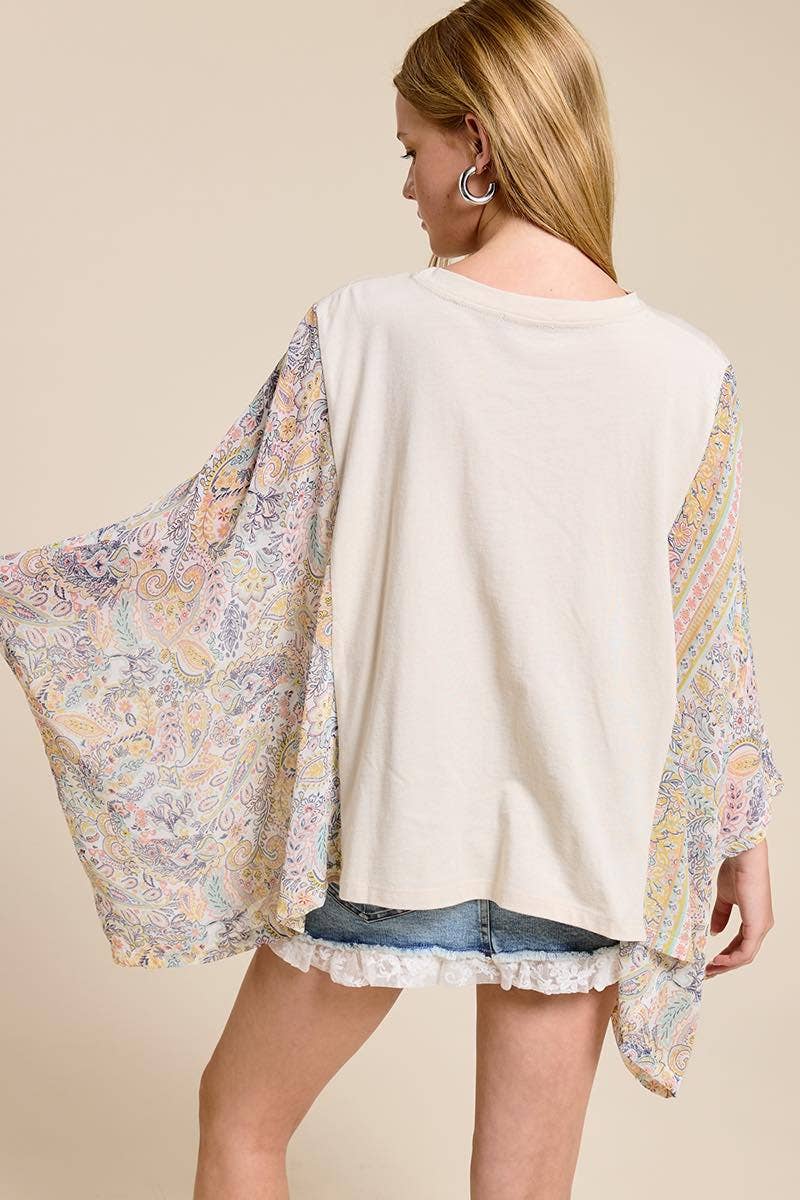 FREE SPIRIT DREAMER Series: Vintage Tigers Boho Frame Graphic Sheer Boho Kaftan Top
