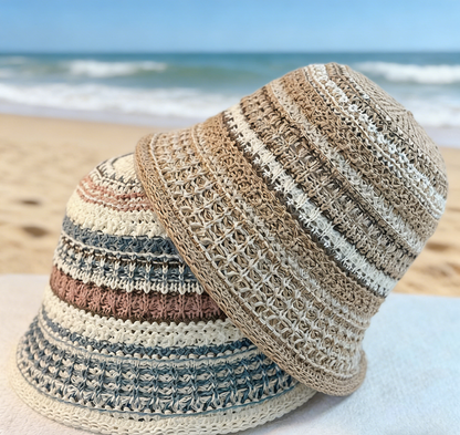 Boho Striped Straw Bucket Hat Breathable Sun Hat: Montana Boho Western Spirit Fashion