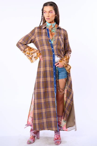 BoHo Fashion: Anna Button Up Shirt Dress | Plaid Maxi | Peacock Print