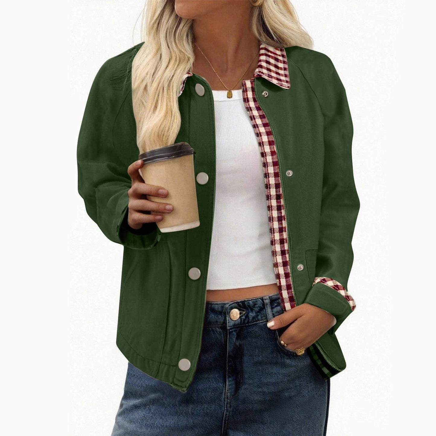 Vintage Patchwork Gingham Collar Trim Casual Jacket (A Forever Piece) Ligth Weight
