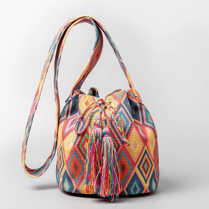 Vintage Print Bucket Shoulder Bag: FREE SPIRIT DREAMER Series: Boho & Free-People loving styles.