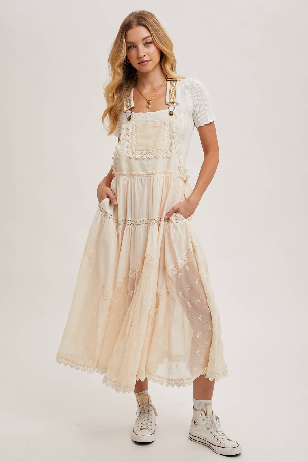 FREE SPIRIT DREAMER Series: LACE EMBROIDERED TULLE BIB MAXI DRESS