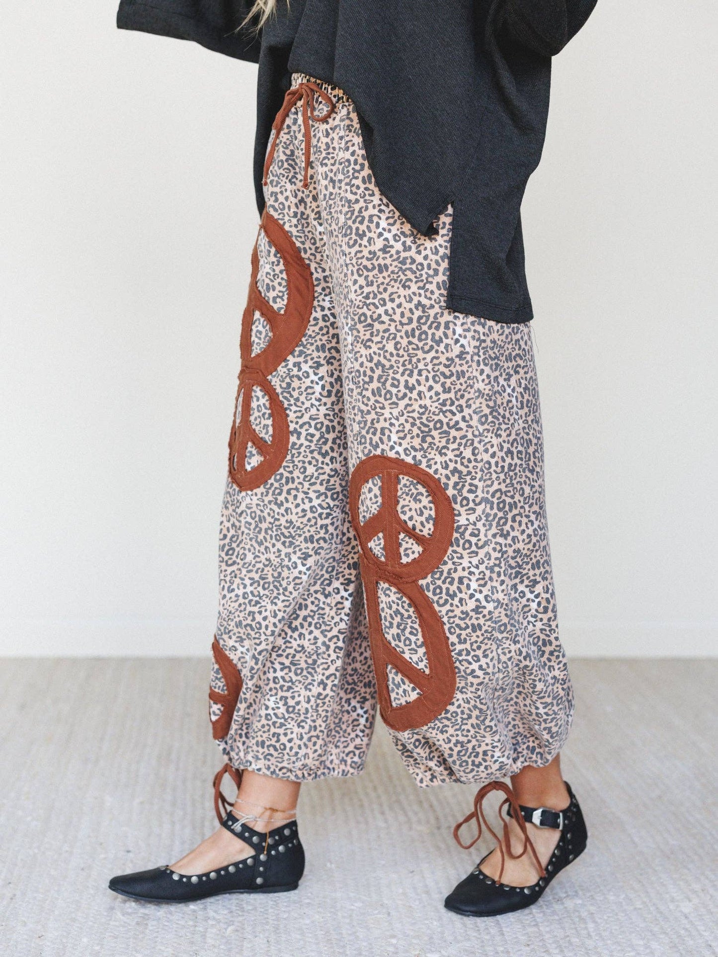 FREE SPIRIT DREAMER Series:Laurel Lee Patchwork Pants - Taupe Leopard