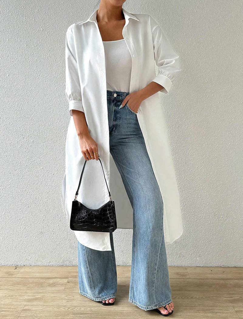 Be A Show-Stopper—Simply IRRESISTIBLE:Solid Mid-Sleeve Long Cardigan Shirt