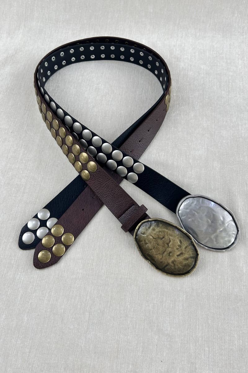 Statement Wide Belt – Oval Buckle with Decorative Studs