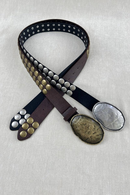 Statement Wide Belt – Oval Buckle with Decorative Studs