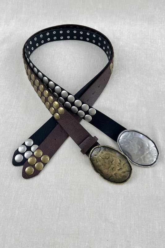 Statement Wide Belt – Oval Buckle with Decorative Studs
