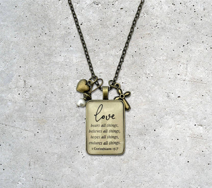 Love Bears All Things 1Corinthians 13:7 Bible verse Necklace: Montana Boho Western Spirit Jewelry
