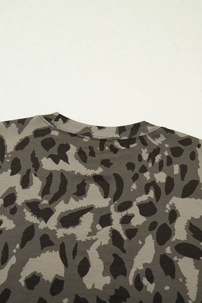 Leopard Print Mock Neck Cap Sleeve Tee: Montana Boho Western Spirit Fashion
