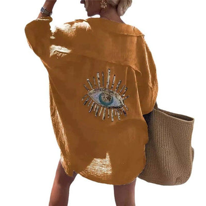 FREE SPIRIT DREAMER Series: Long Sleeve Shirt Embroidered Sequin Eye