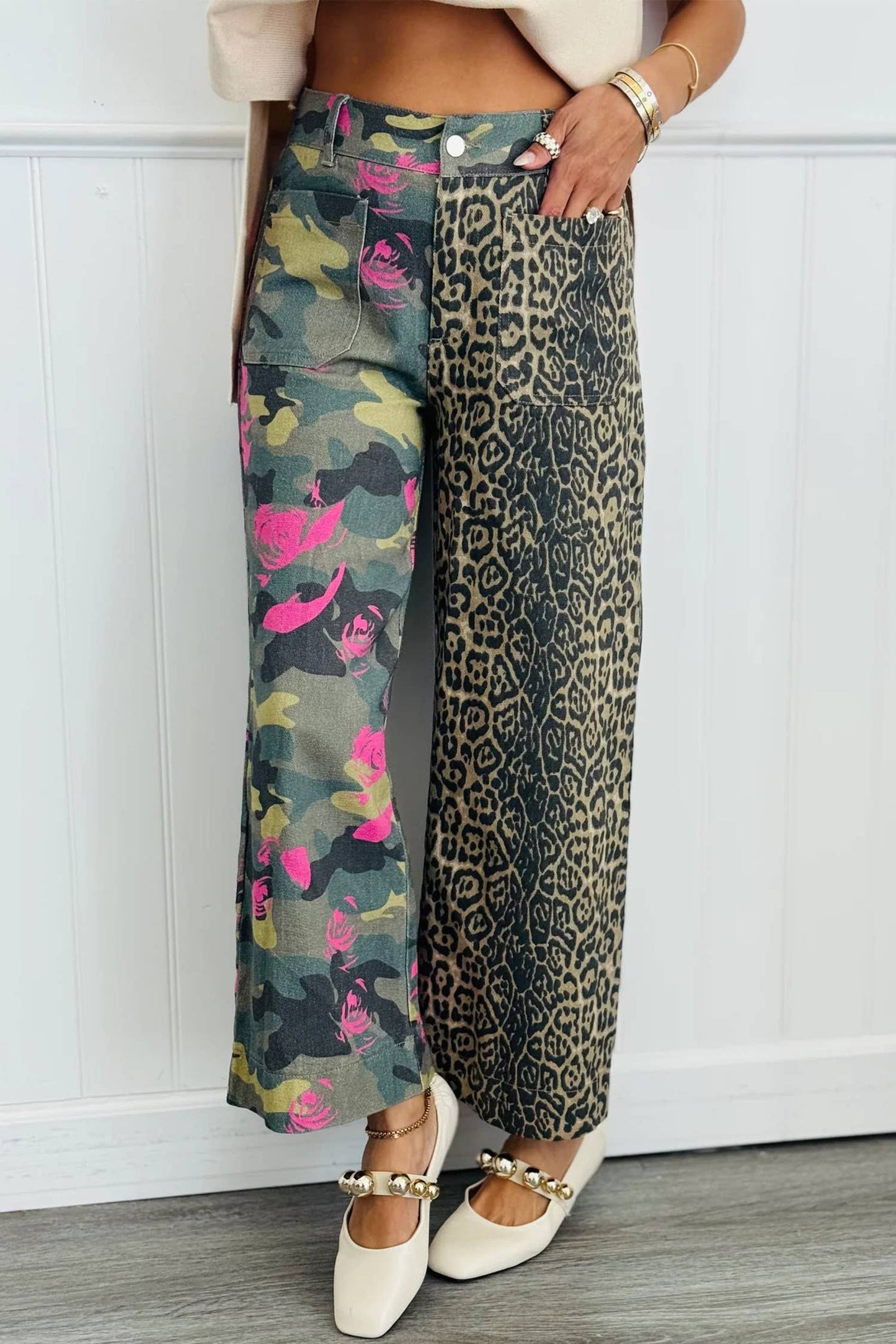 Faded Camo Print Leopard Patchwork Jeans: FREE SPIRIT DREAMER Series: Boho &amp; Free-People loving styles.&nbsp;