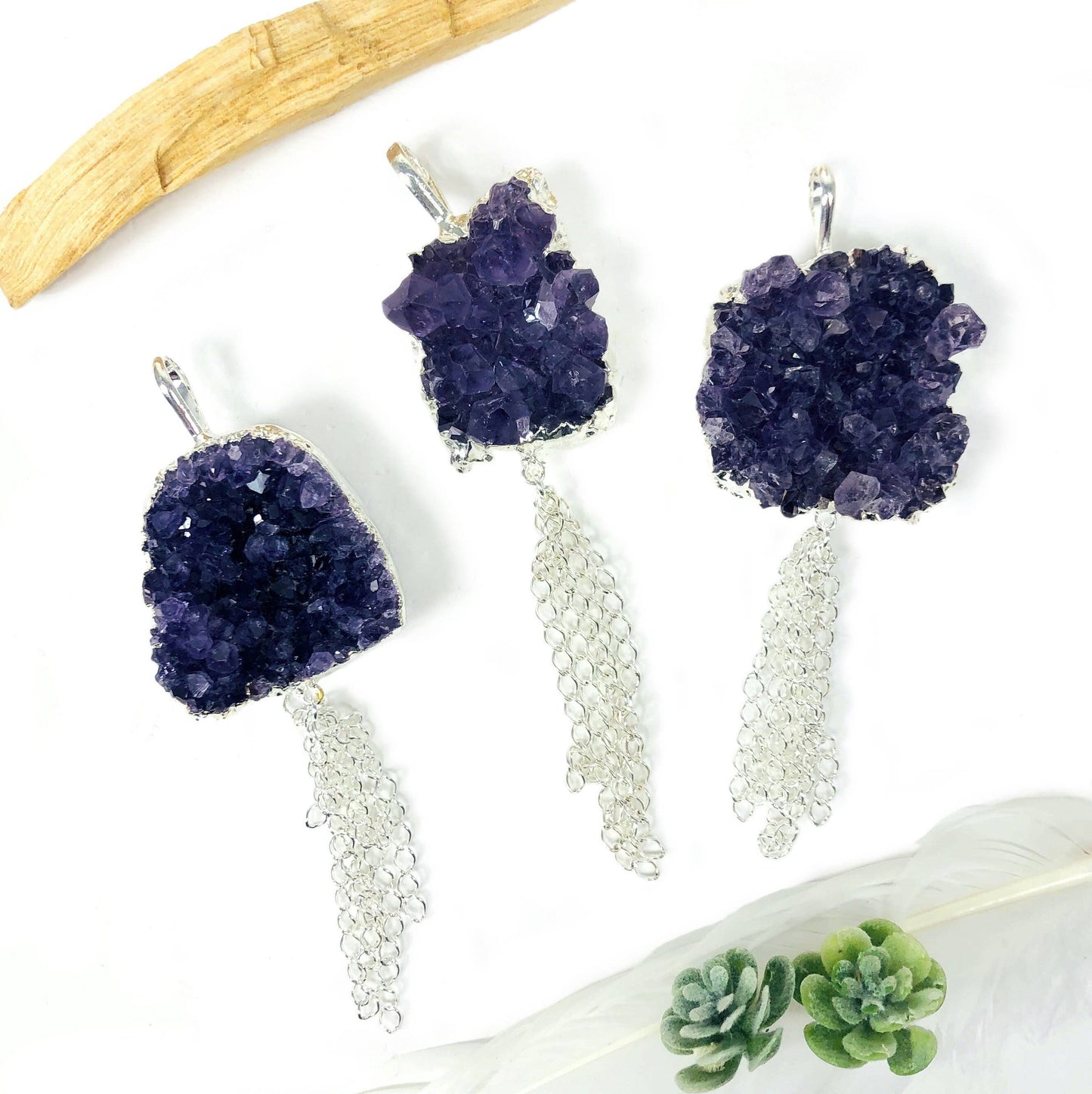 Amethyst Freeform Cluster Pendant Electroplated 24k Gold