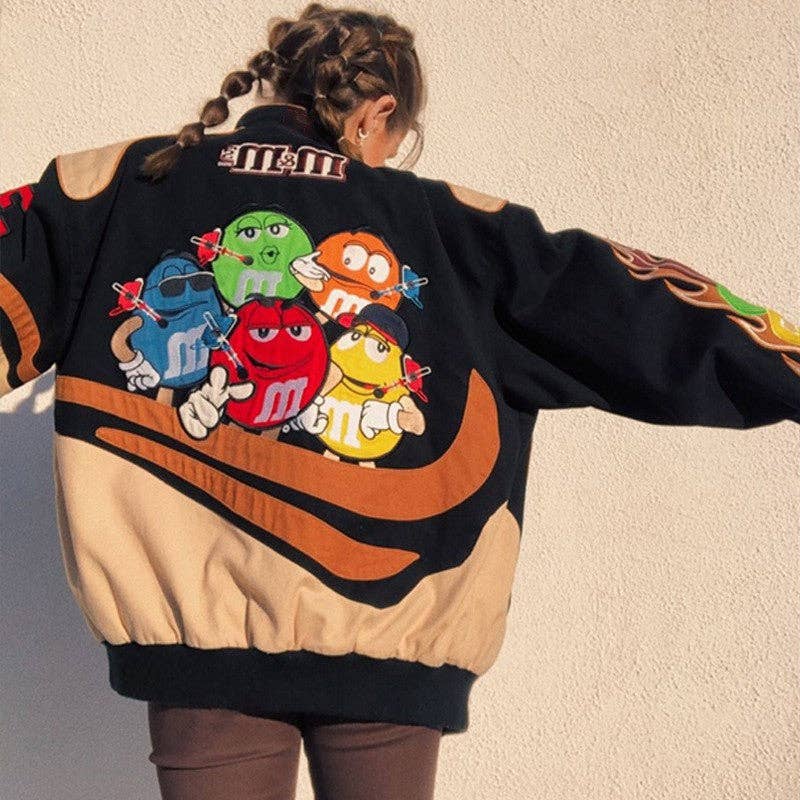 Casual Loose Fit Color Block Print Jacket (M&M) Theme