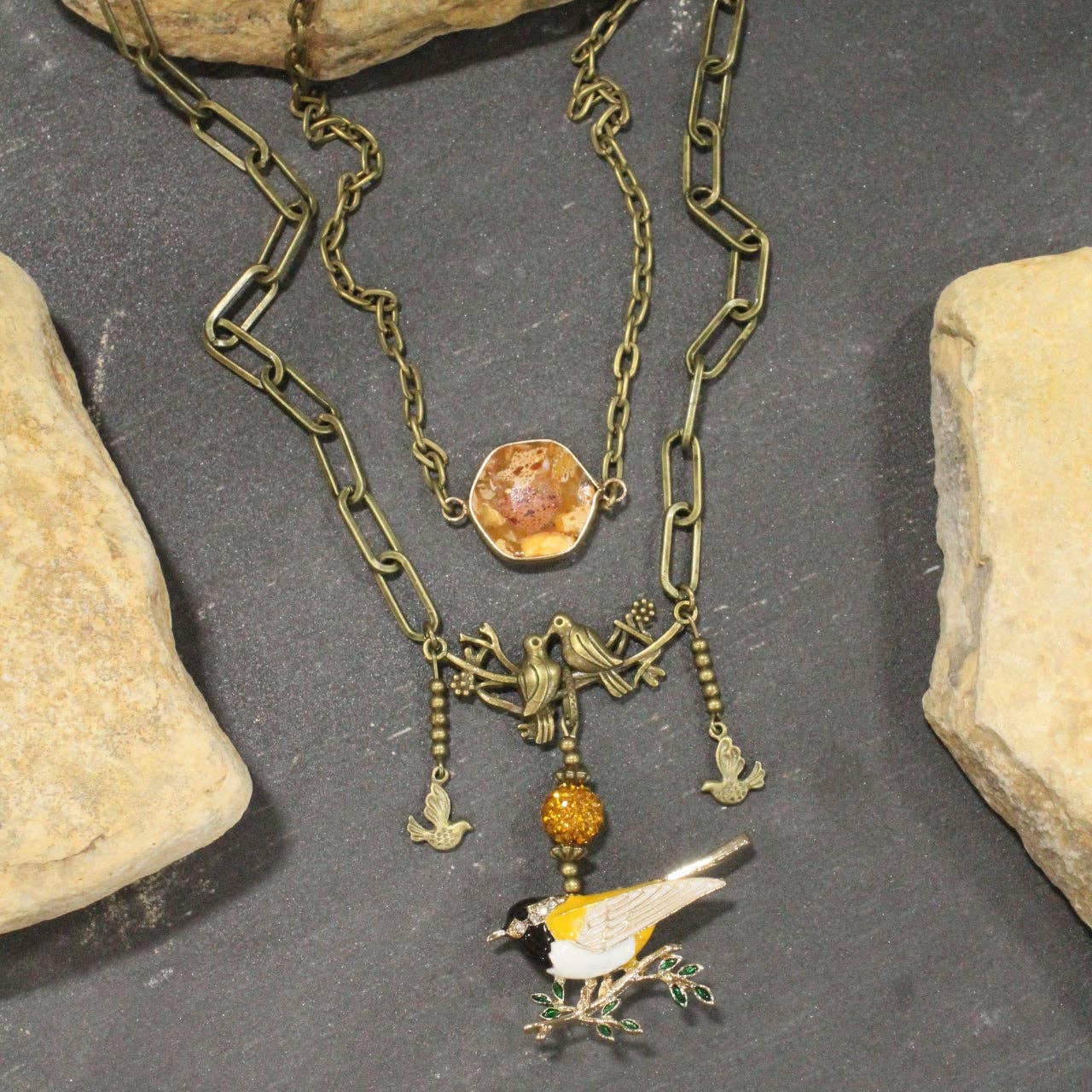 Song Bird Beauty Mustard Necklace: FREE SPIRIT DREAMER Series: Boho & Free-People loving styles.