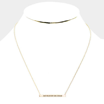 'She Believed She Could' Horizontal Metal Bar Pendant Necklace: Montana Boho Western Spirit Jewelry