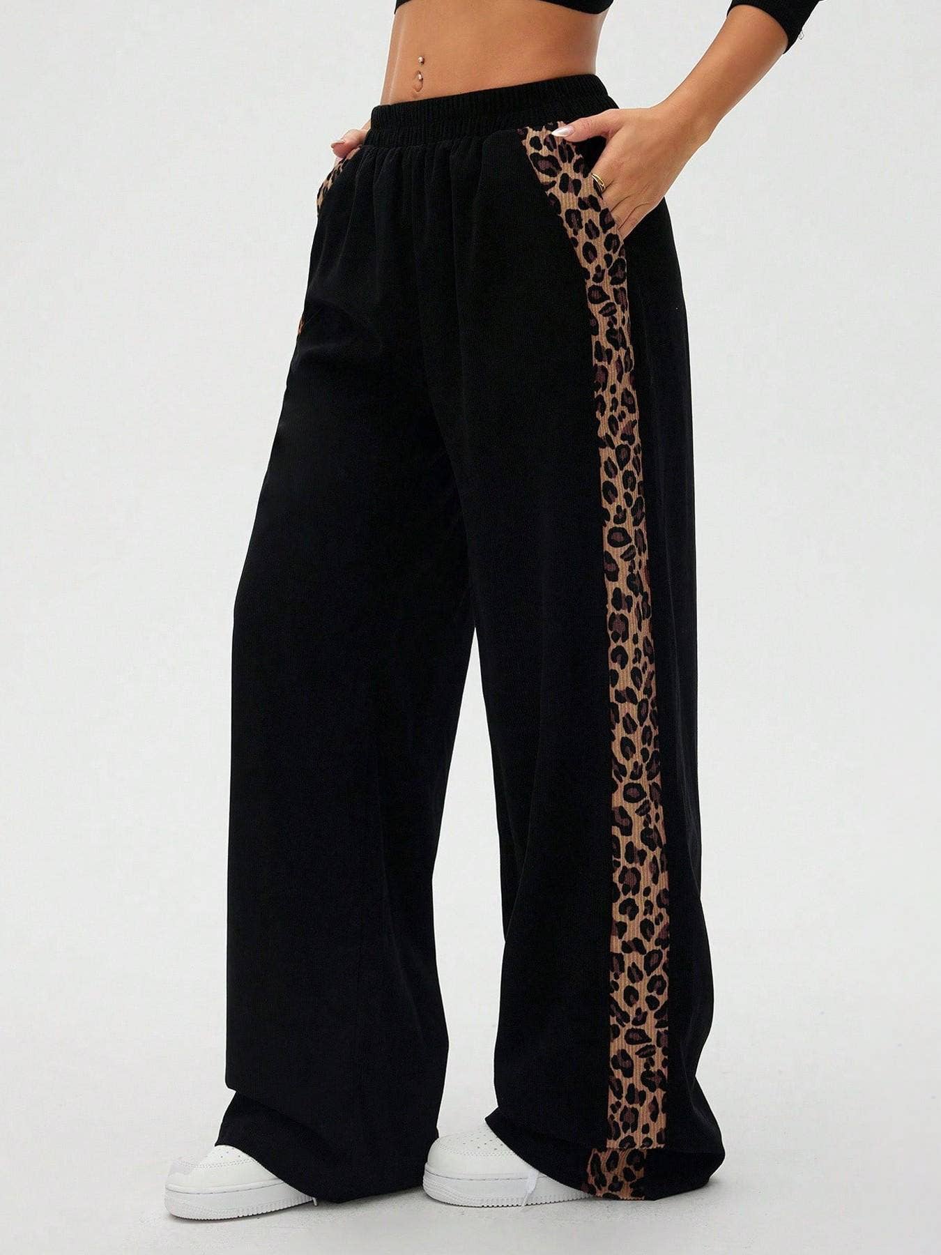 Montana BOHO: Corduroy, Side Leopard Stripe Wide Leg Pants