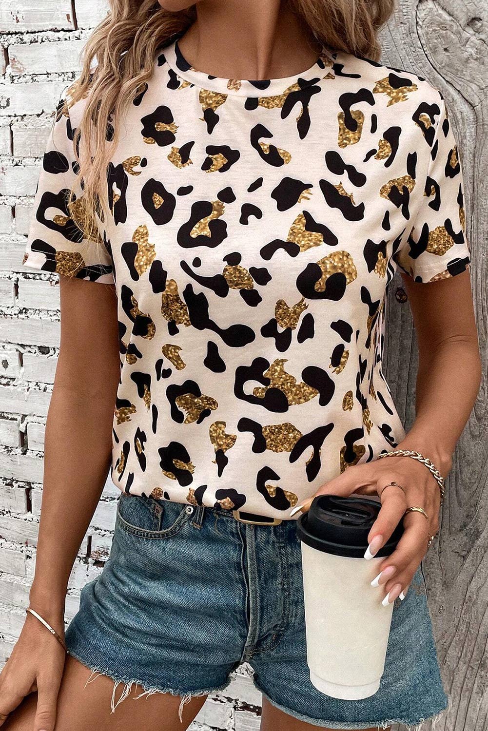 Montana Boho/Western Essentials: Leopard Print Round Neck Casual T Shirt