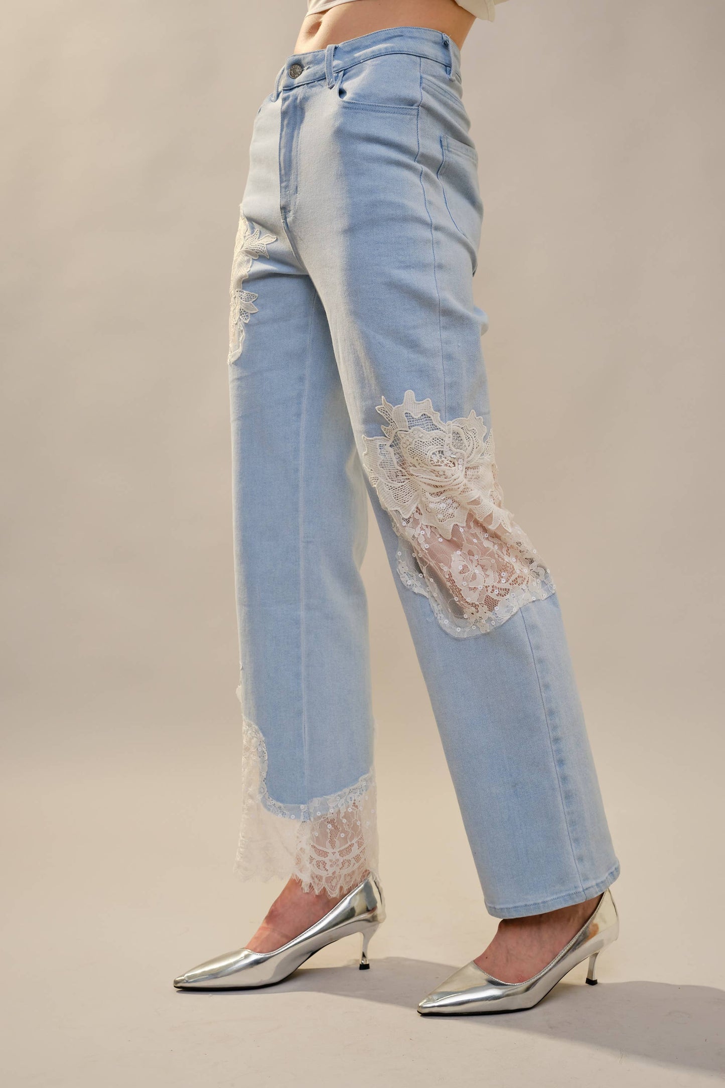Lace Patchwork Straight Leg Jeans: Be A Show-Stopper—Simply IRRESISTIBLE