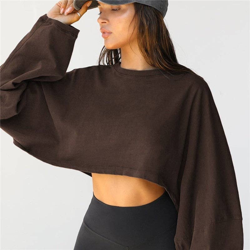 Loose Cropped Solid Color Sports Sweater