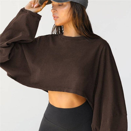 Loose Cropped Solid Color Sports Sweater