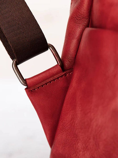 Casual Travel Color Matching Leather Backpack BROWN