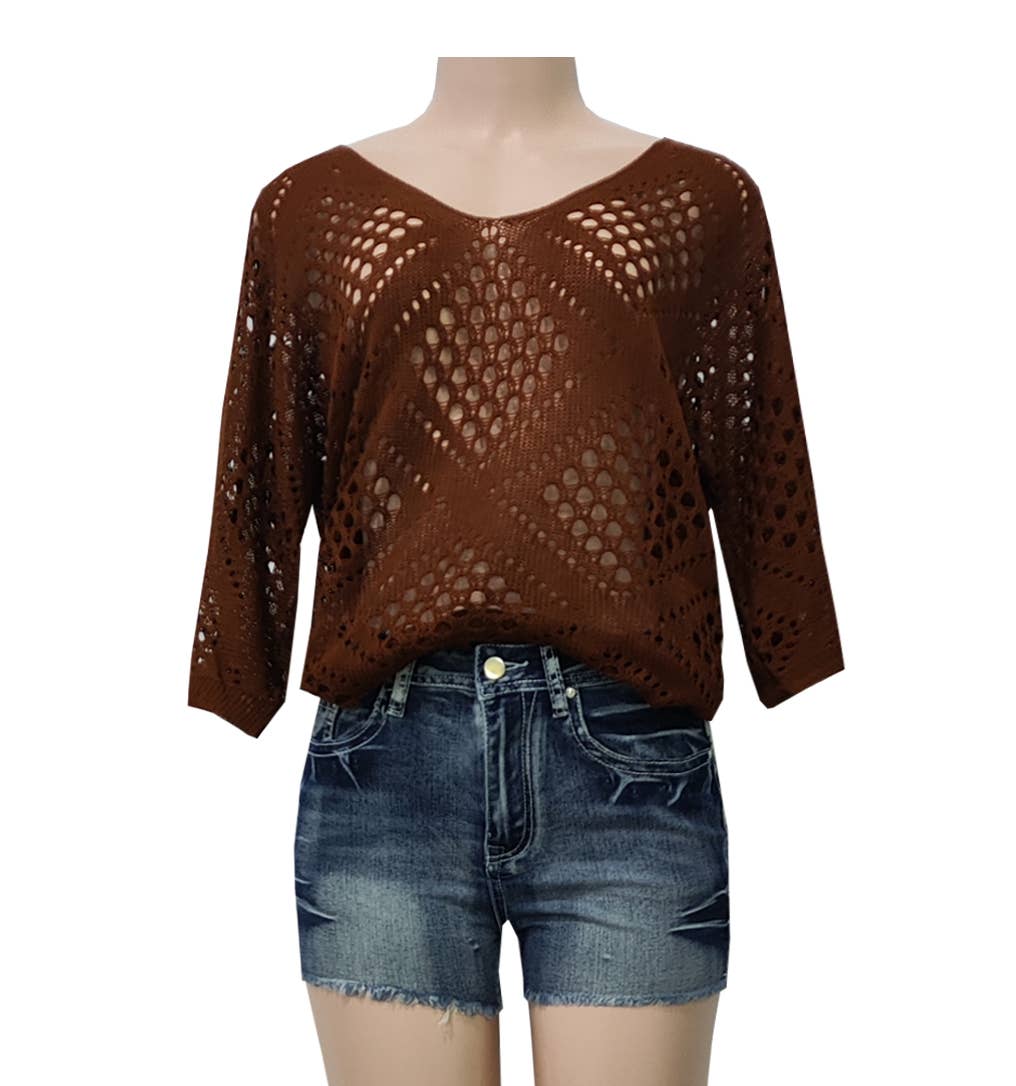 Bohemian Hollow Batwing Sleeve Crochet Poncho Top