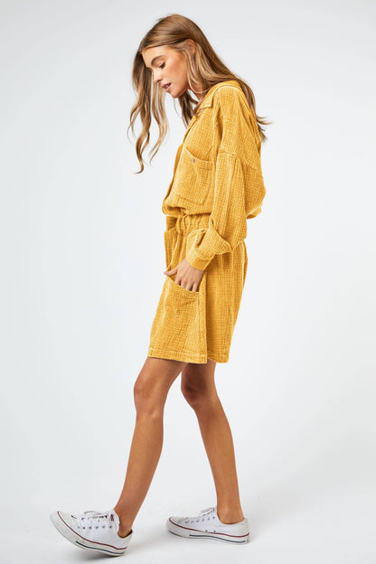 FREE SPIRIT DREAMER Series: GARMENT WASHED SPREAD COLLAR POCKET SHIRT ROMPER
