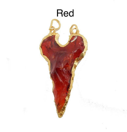 Glass Shark Tooth Double Bail 24k Electroplated Edge (Aqua & Yellow)