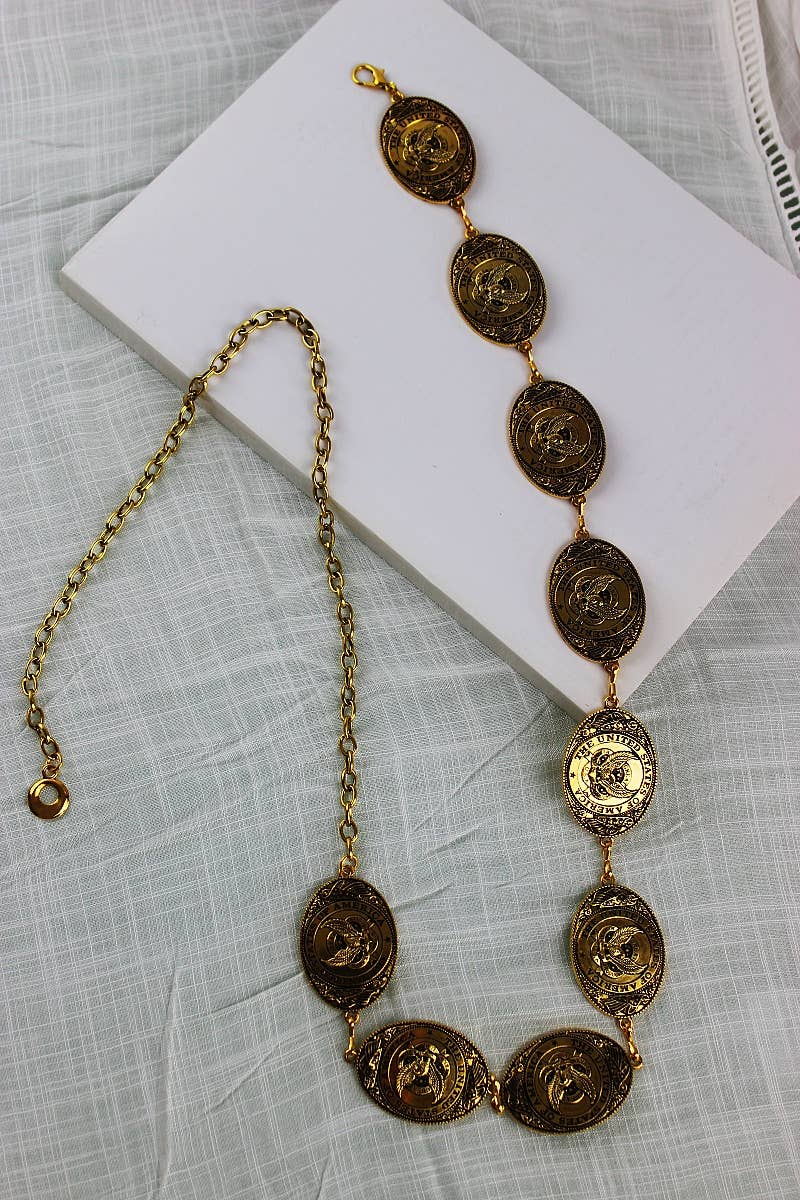 Montana Western BOHO: Eagle Chain Belt – Antique Gold Oval Buckle