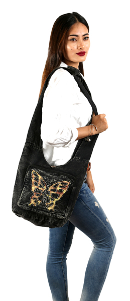 FREE SPIRIT DREAMER Series: Convertible Black Crossbody Backpack with Yellow Butterfly