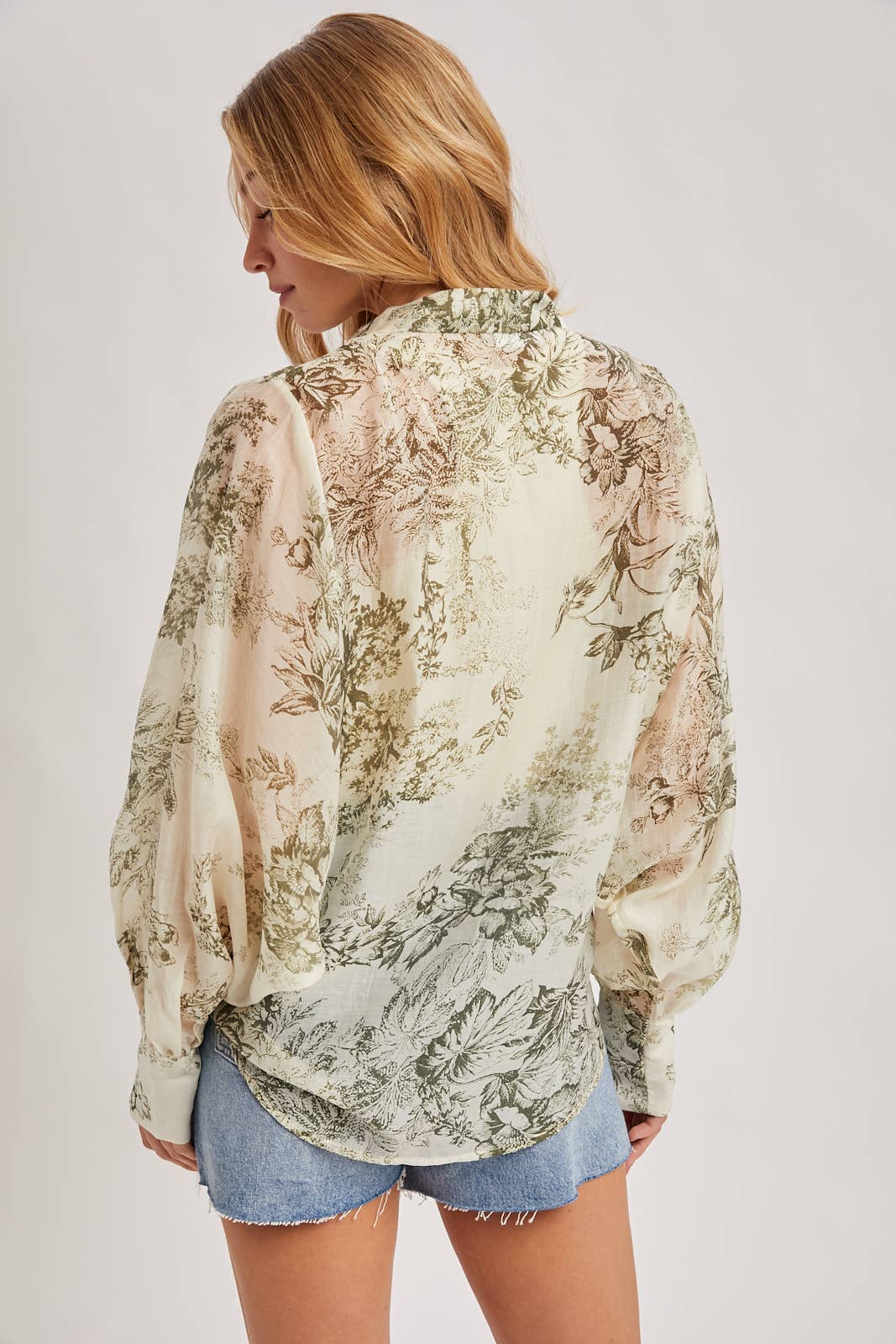 FREE SPIRIT DREAMER Series: BOTANICAL PRINT TIED FRONT BALLOON SLEEVED KIMONO
