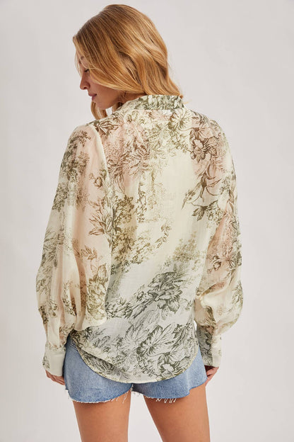 FREE SPIRIT DREAMER Series: BOTANICAL PRINT TIED FRONT BALLOON SLEEVED KIMONO