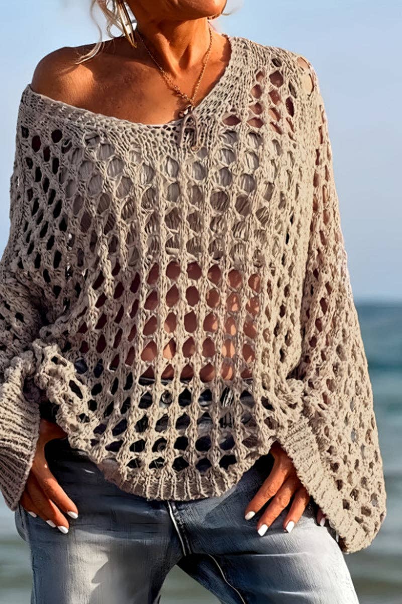 Open-Knit Off-Shoulder Sweater Blouse: FREE SPIRIT DREAMER Series: Boho & Free-People loving styles.