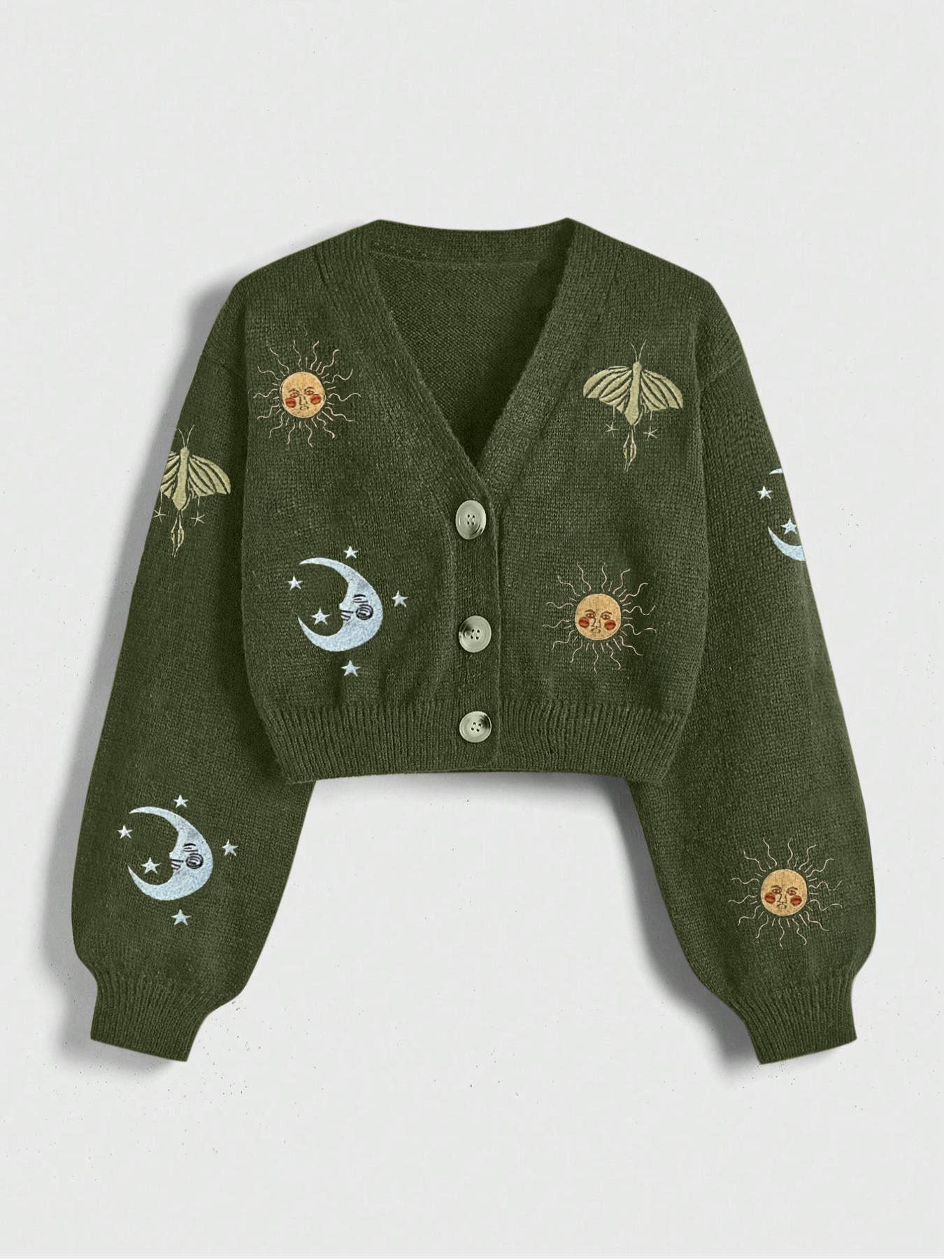 Mysterious Universe Sun & Moon Embroidered cropped cardigan