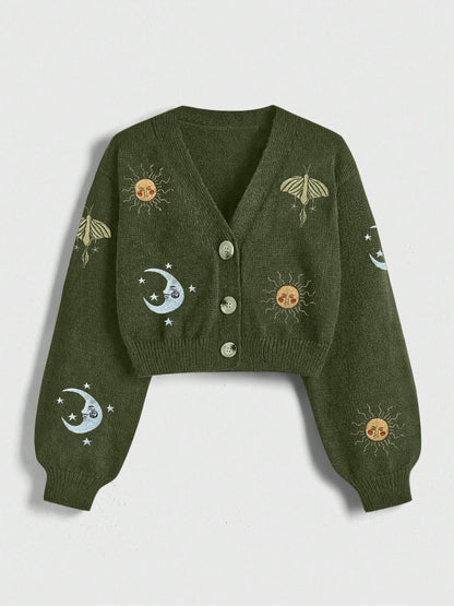 Mysterious Universe Sun & Moon Embroidered cropped cardigan