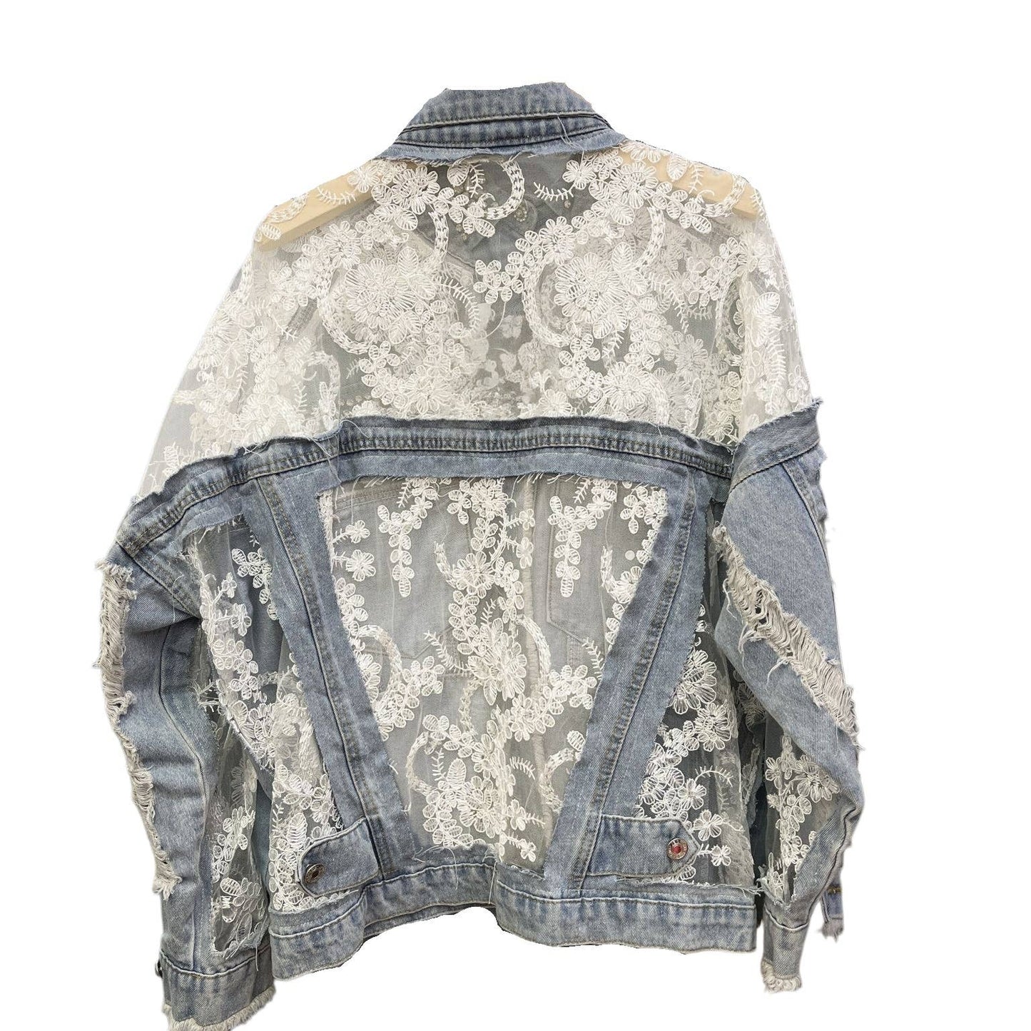 Sheer Floral Lightweight Embroidered Lace Denim Jacket— Montana Boho Western Spirit Fashion: