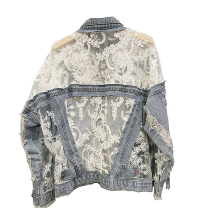 Sheer Floral Lightweight Embroidered Lace Denim Jacket— Montana Boho Western Spirit Fashion: