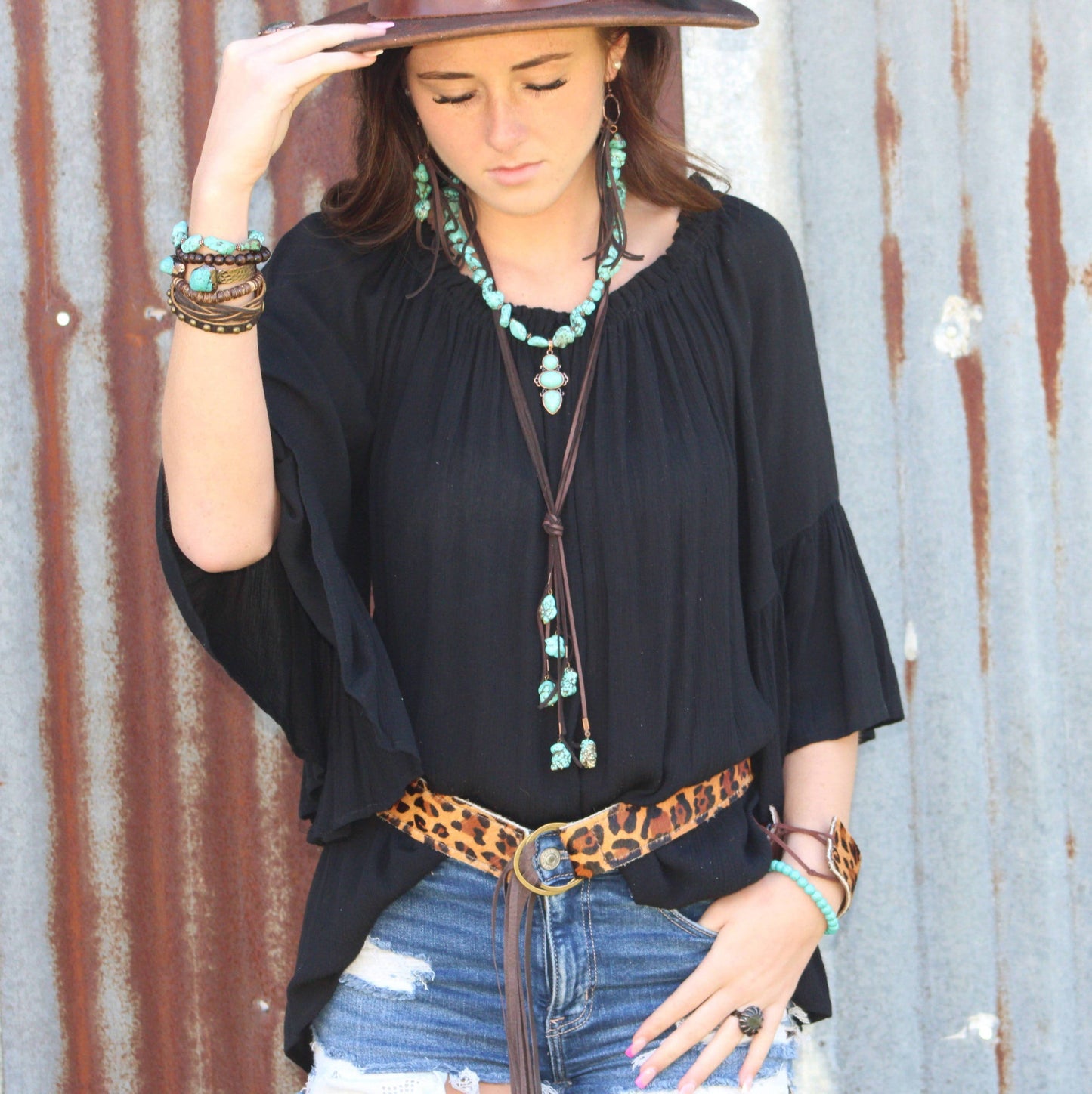 Leather Lasso Necklace with Turquoise Accents --Montana Boho Western Spirit Jewelry