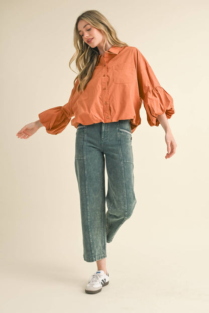 BUTTON DOWN BUBBLE SLEEVE TOP: FREE SPIRIT DREAMER Series: Boho &amp; Free-People loving styles.
