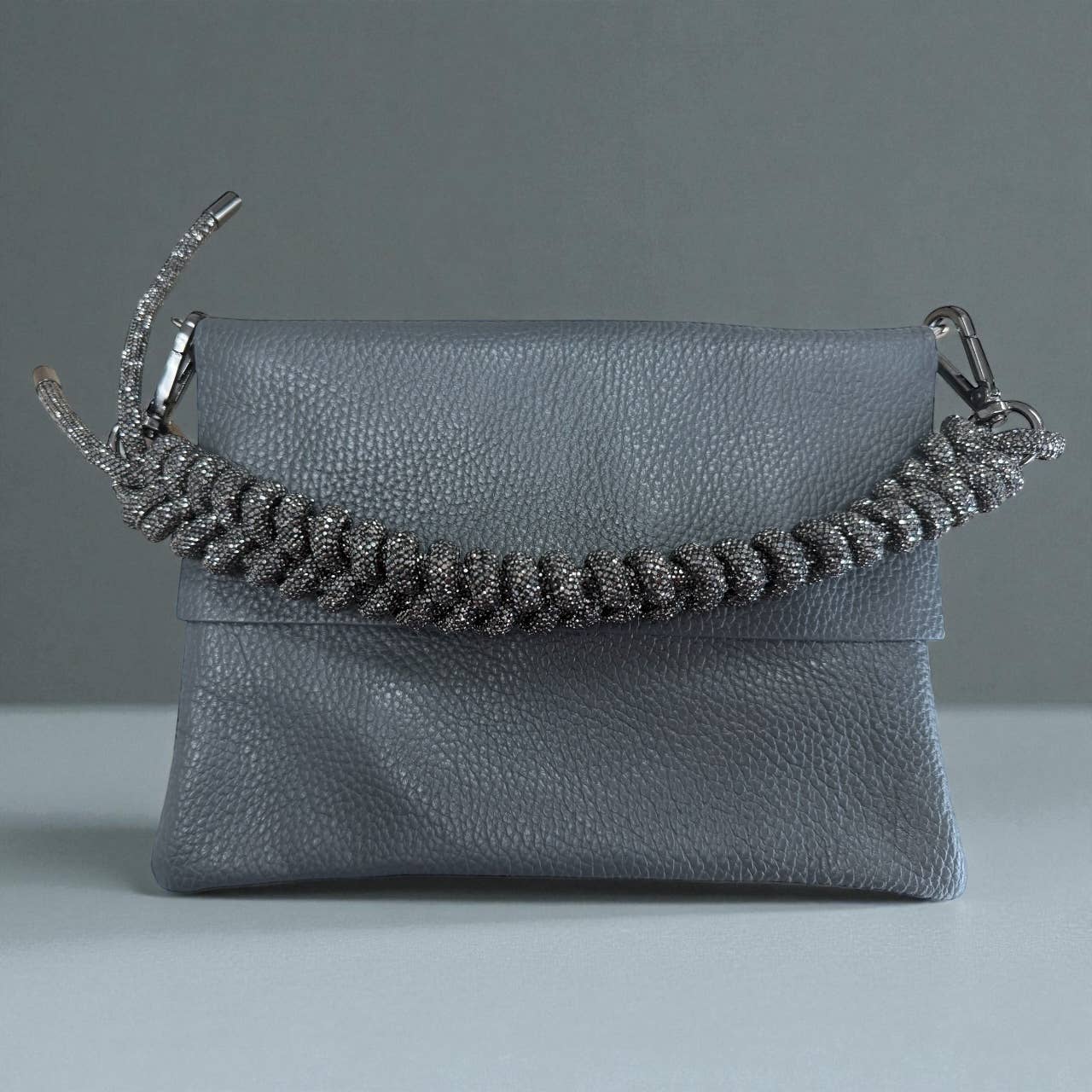 VOGUE—Runway Series:Trio Italian Leather Crossbody, Crystal Handle, Shoulder & Clutch Bag
