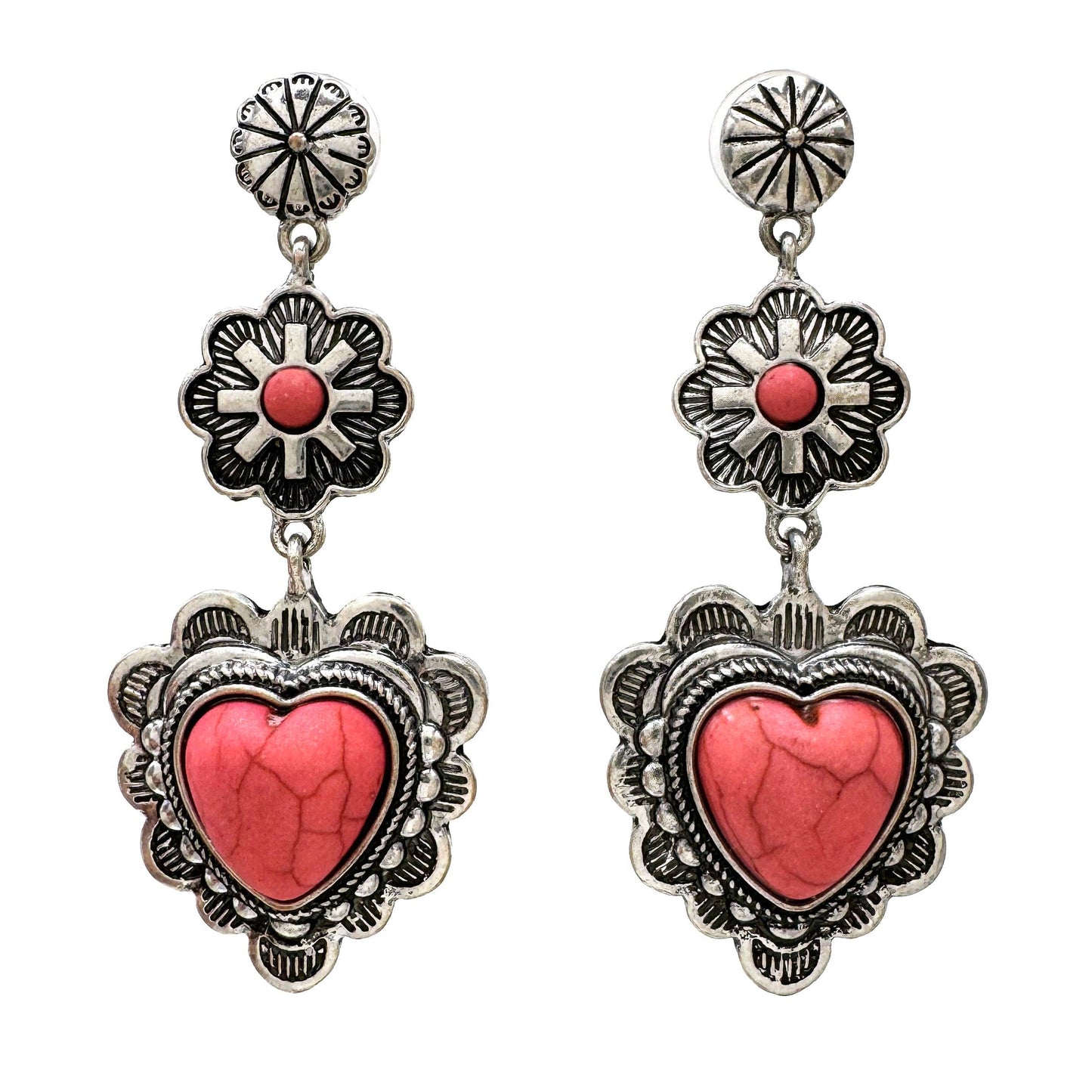 Montana Boho/Western Spirit Jewelry: Pink Heart Western Dangle Earrings