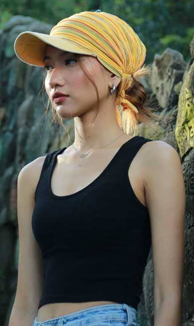 FREE SPIRIT DREAMER Series: Visor Cotton Cap With Striped Pattern, Yellow