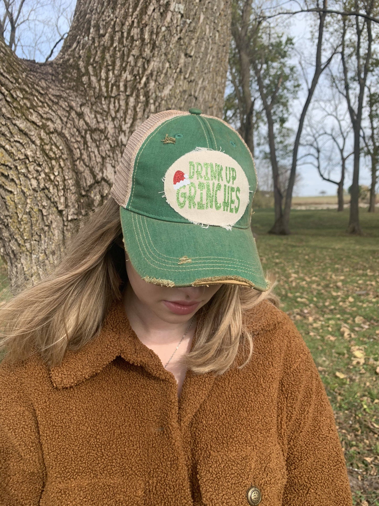 Yellowstone Trucker Hat Series: Drink Up Grinches Hat, Christmas Hat, Girlfriends Hat